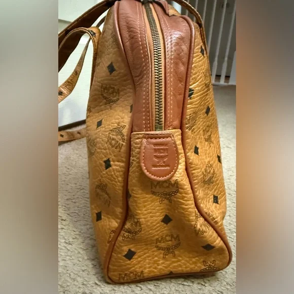 MCM Dome Satchel Shoulder Bag Monogram Vintage XL Authentic Double Zip - Picture 3 of 16